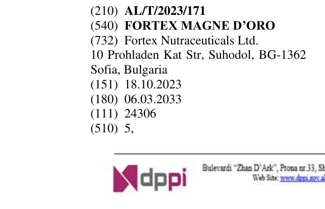 Zëri i markës FORTEX MAGNE D’ORO në buletin
