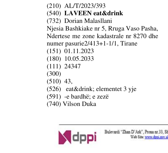 Zëri i markës LAVEEN eat&drink në buletin