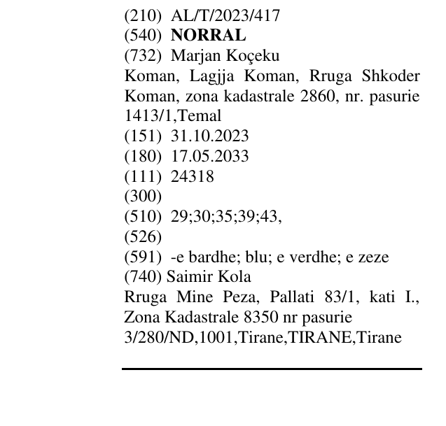 Zëri i markës NORRAL në buletin