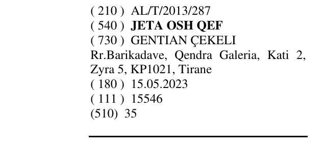 Zëri i markës JETA OSH QEF në buletin