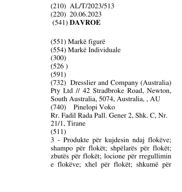 Zëri i markës DAVROE në buletin