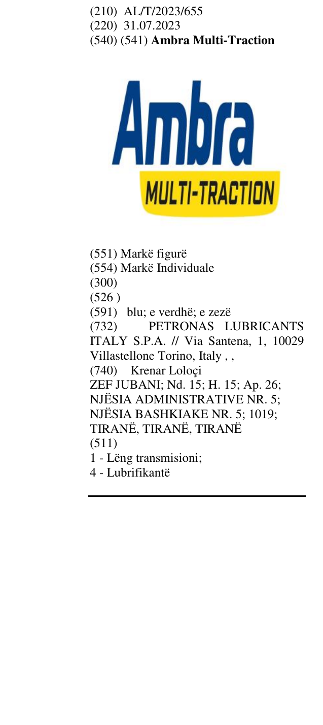 Zëri i markës Ambra Multi-Traction në buletin