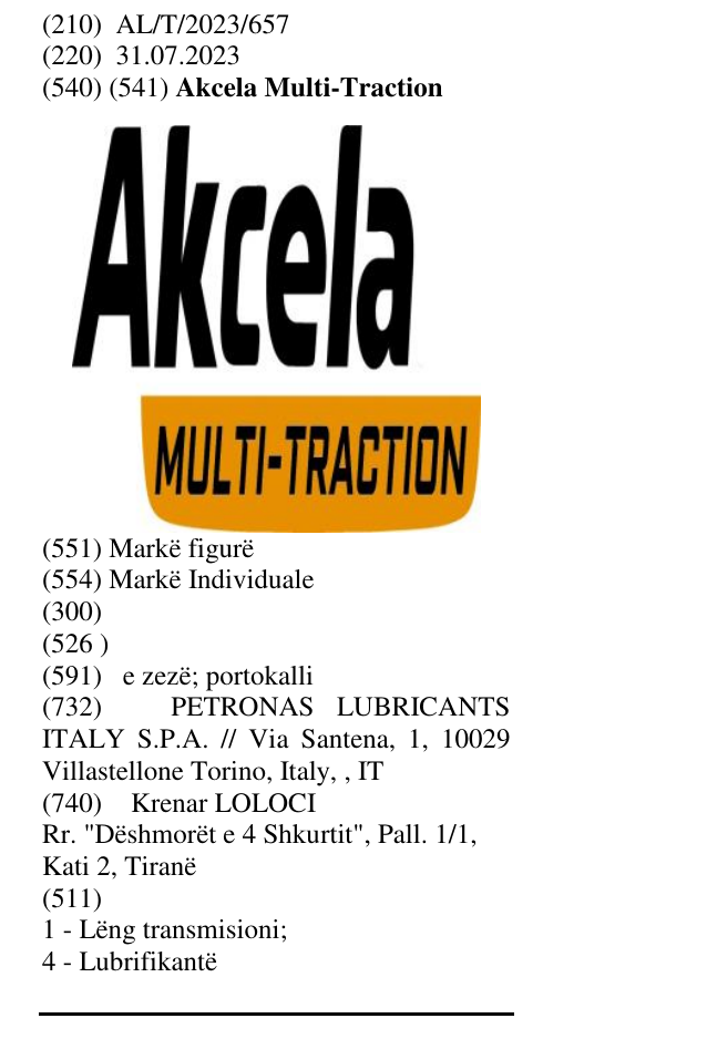 Zëri i markës Akcela Multi-Traction në buletin