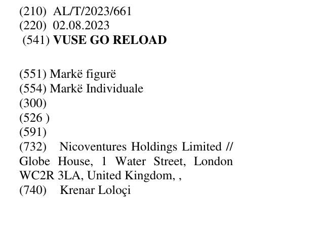 Zëri i markës VUSE GO RELOAD në buletin