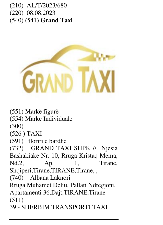 Zëri i markës TAXI në buletin