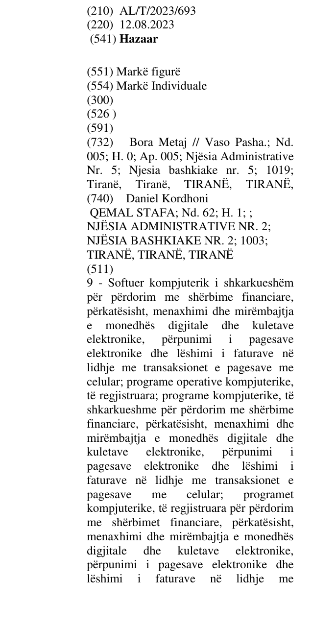 Zëri i markës Hazaar në buletin