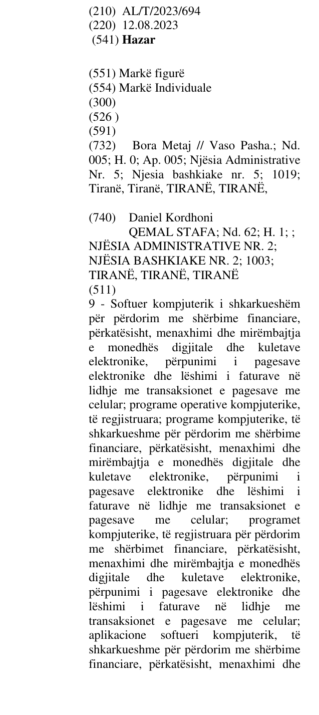 Zëri i markës Hazar në buletin
