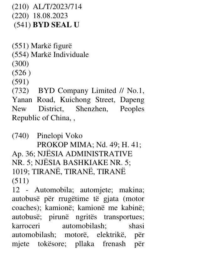 Zëri i markës BYD SEAL U në buletin