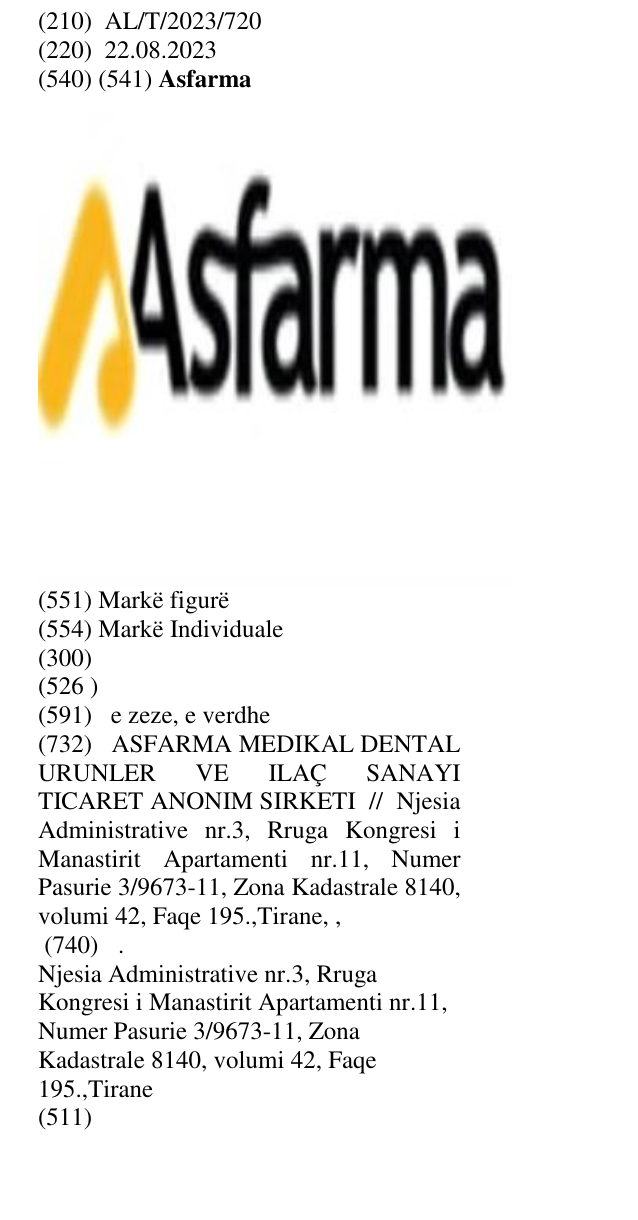 Zëri i markës Asfarma në buletin