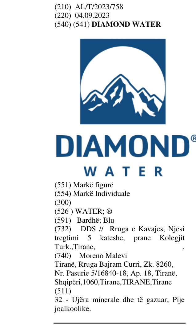 Zëri i markës WATER; ® në buletin