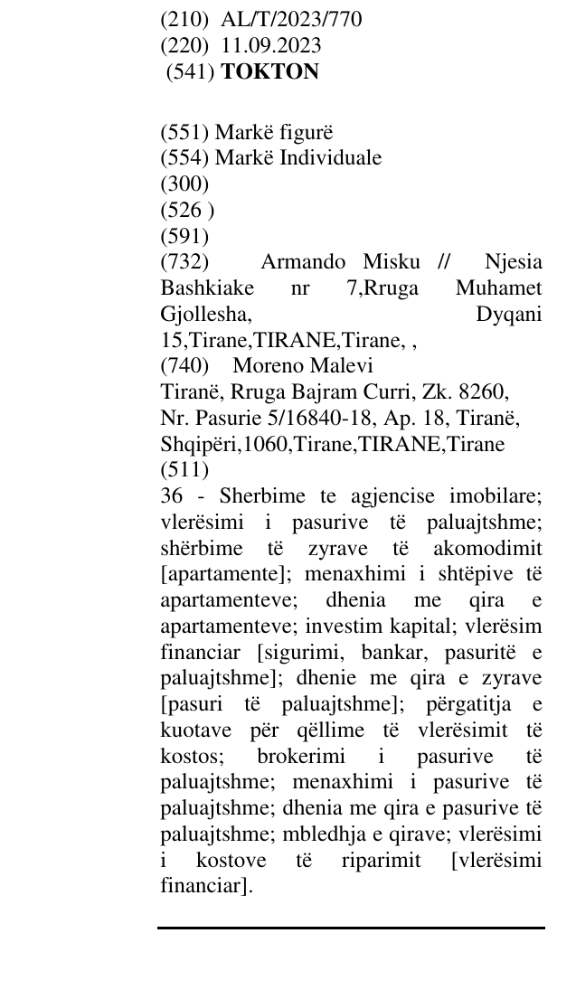 Zëri i markës TOKTON në buletin