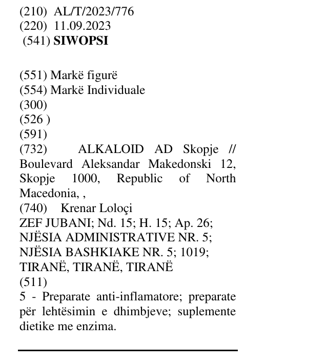 Zëri i markës SIWOPSI në buletin