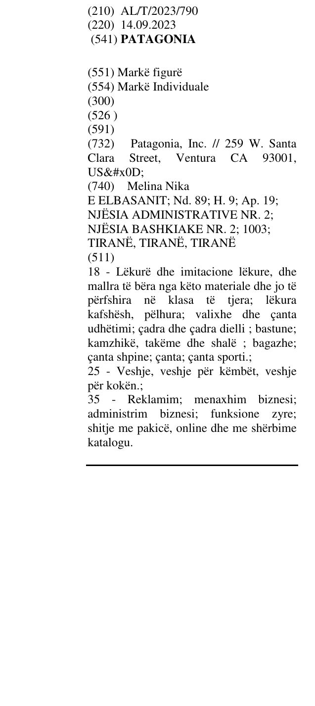 Zëri i markës PATAGONIA në buletin