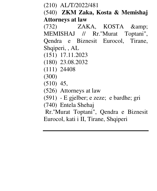 Zëri i markës ZKM Zaka, Kosta & Memishaj Attorneys at law në buletin