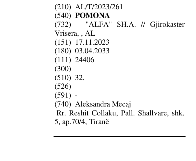Zëri i markës POMONA në buletin