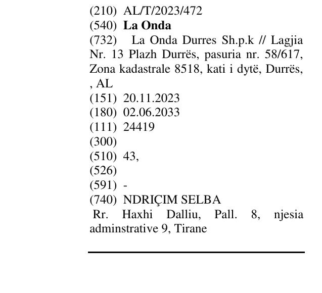 Zëri i markës La Onda në buletin