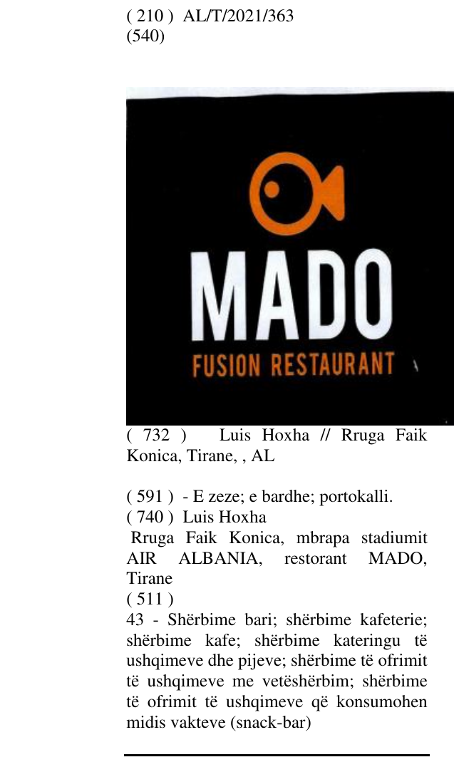 Zëri i markës MADO Fusion Restaurant në buletin