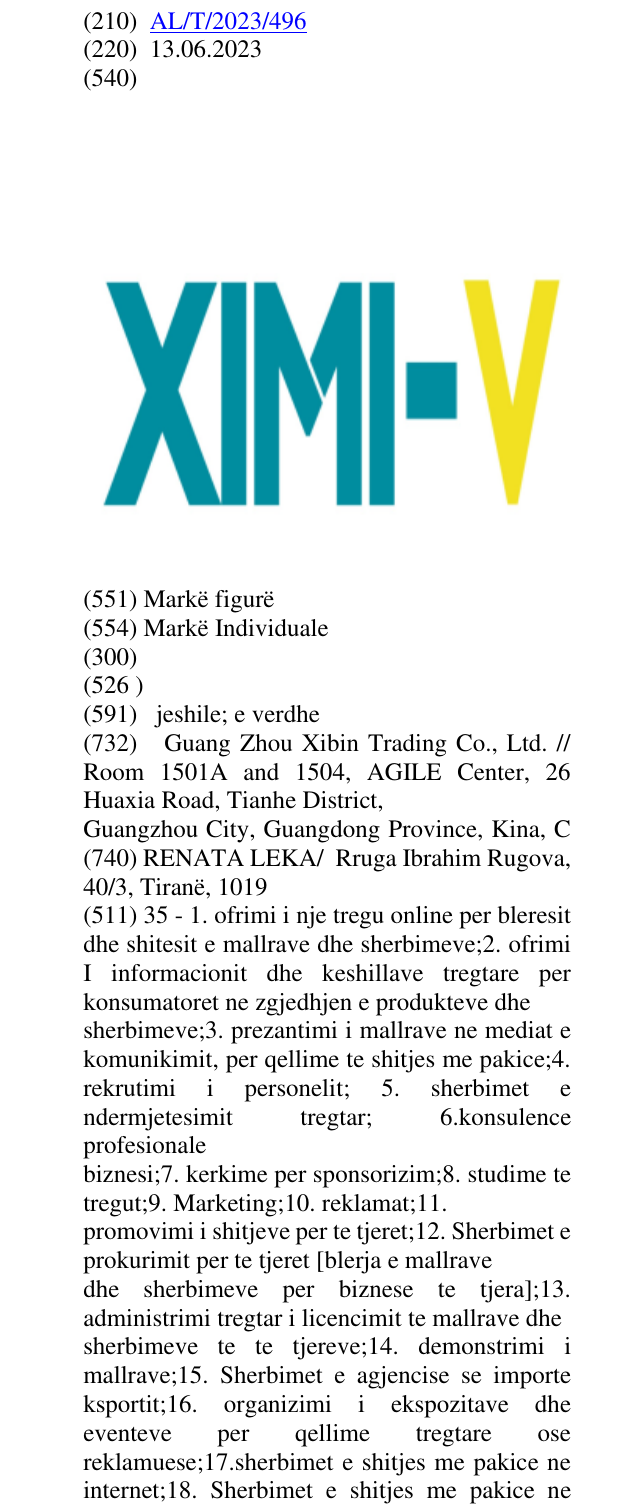 Zëri i markës XIMI-V në buletin