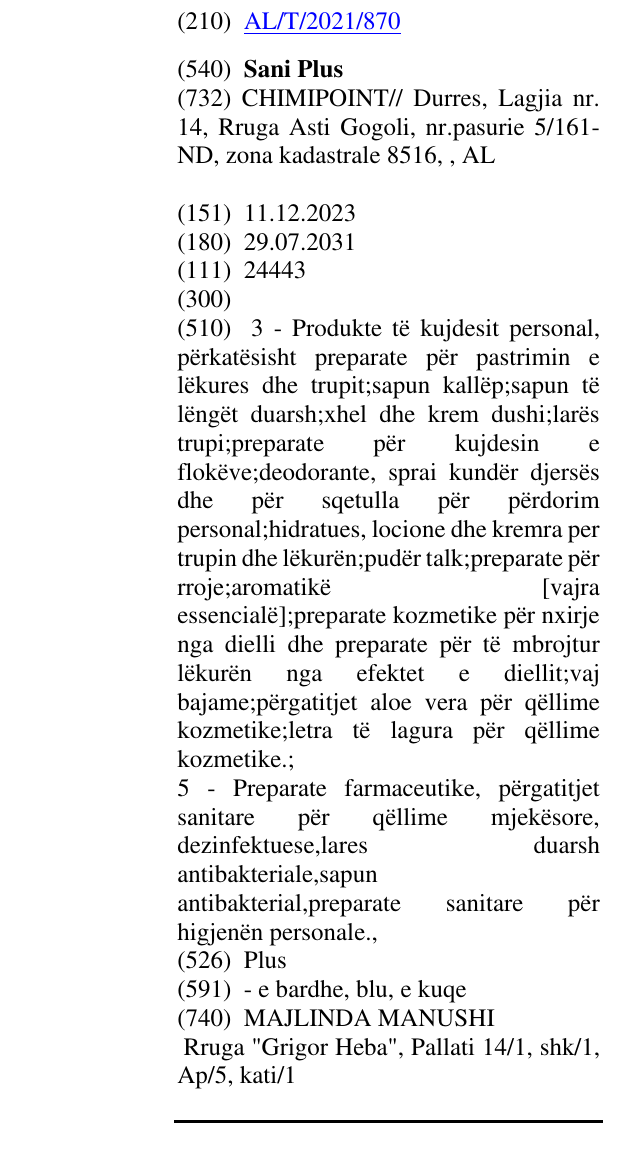 Zëri i markës Sani Plus në buletin