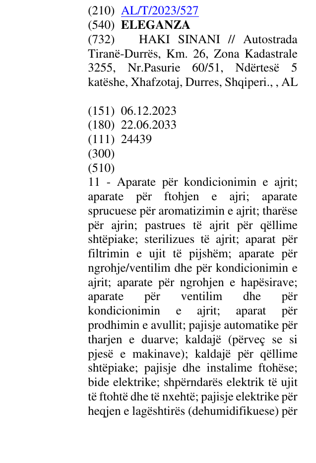 Zëri i markës ELEGANZA në buletin