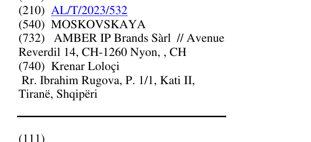 Zëri i markës MOSKOVSKAYA në buletin