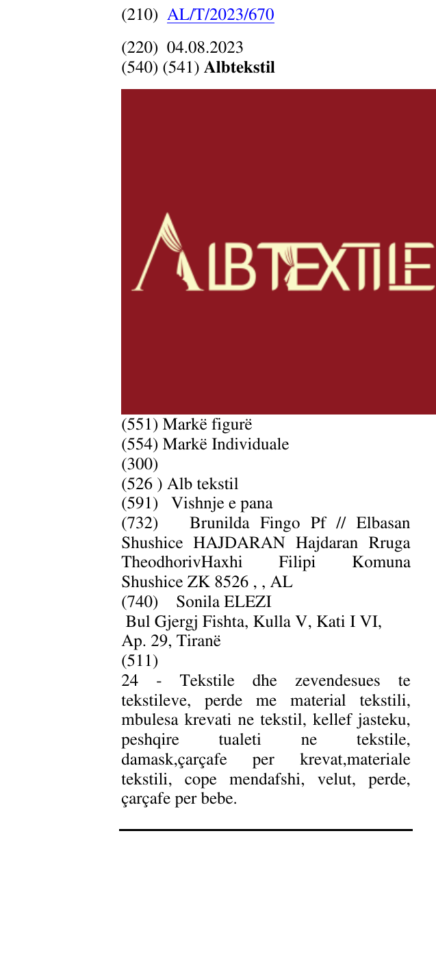 Zëri i markës Alb tekstil në buletin