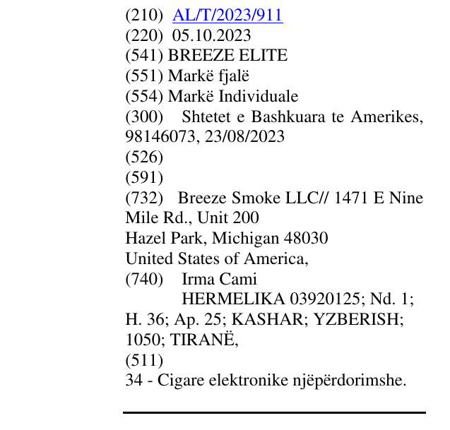 Zëri i markës BREEZE ELITE në buletin