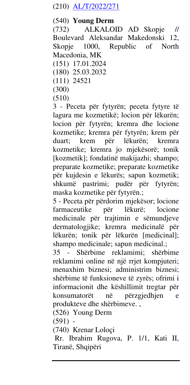 Zëri i markës Young Derm në buletin