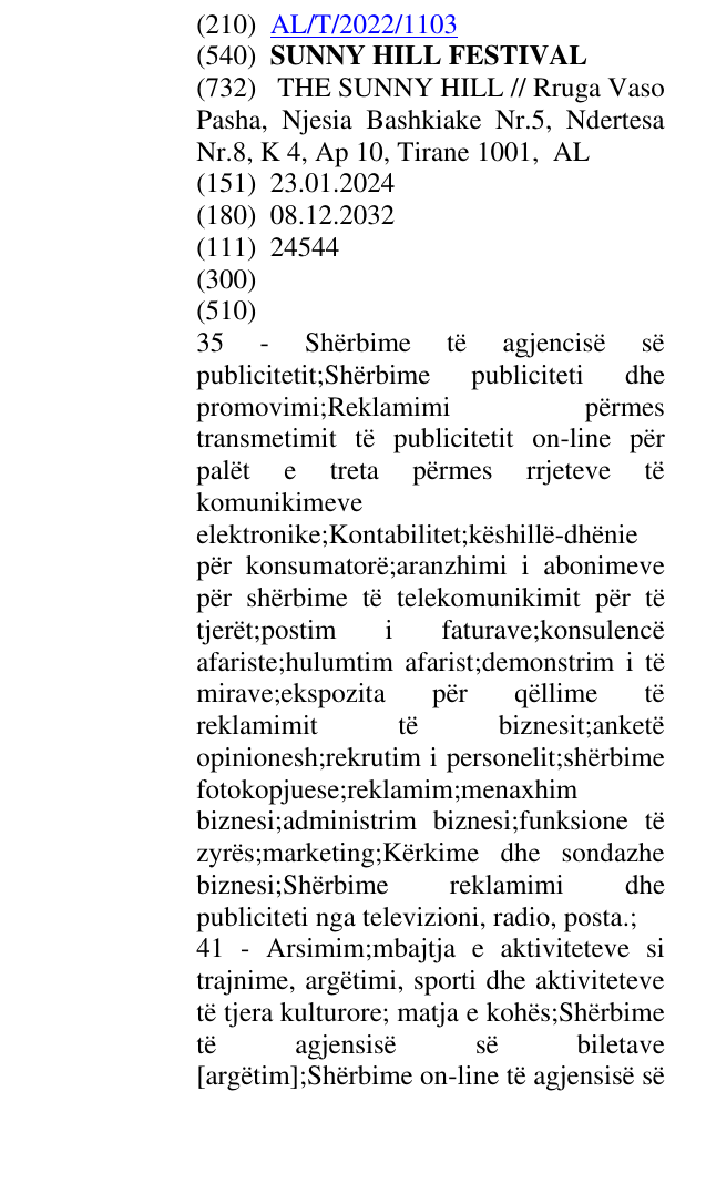Zëri i markës SUNNY HILL FESTIVAL në buletin