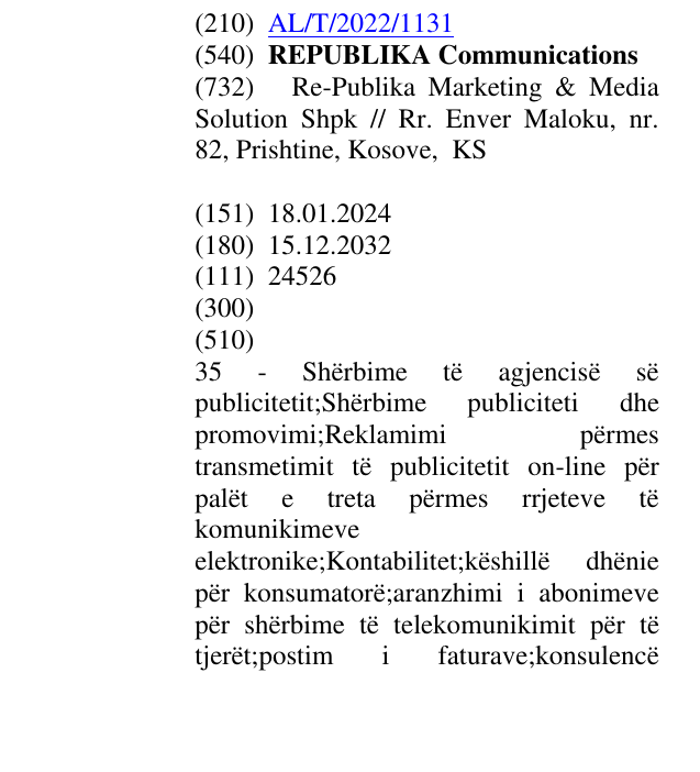 Zëri i markës REPUBLIKA Communications në buletin