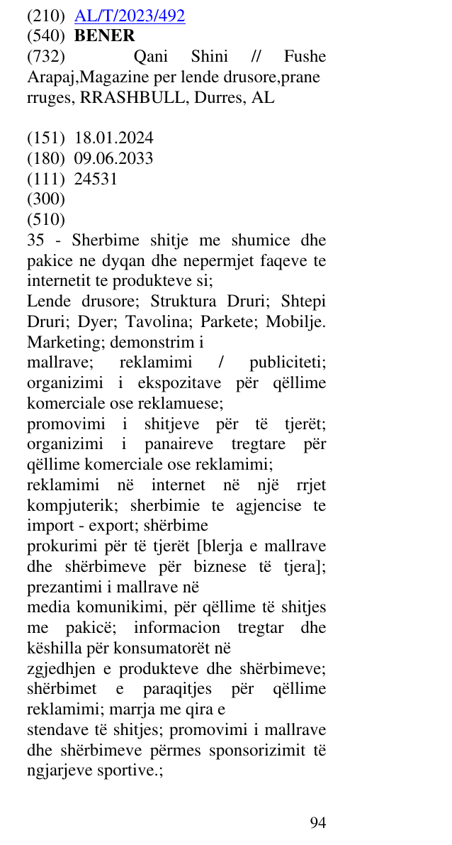 Zëri i markës BENER në buletin
