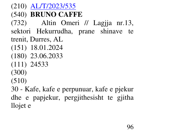 Zëri i markës BRUNO CAFFE në buletin
