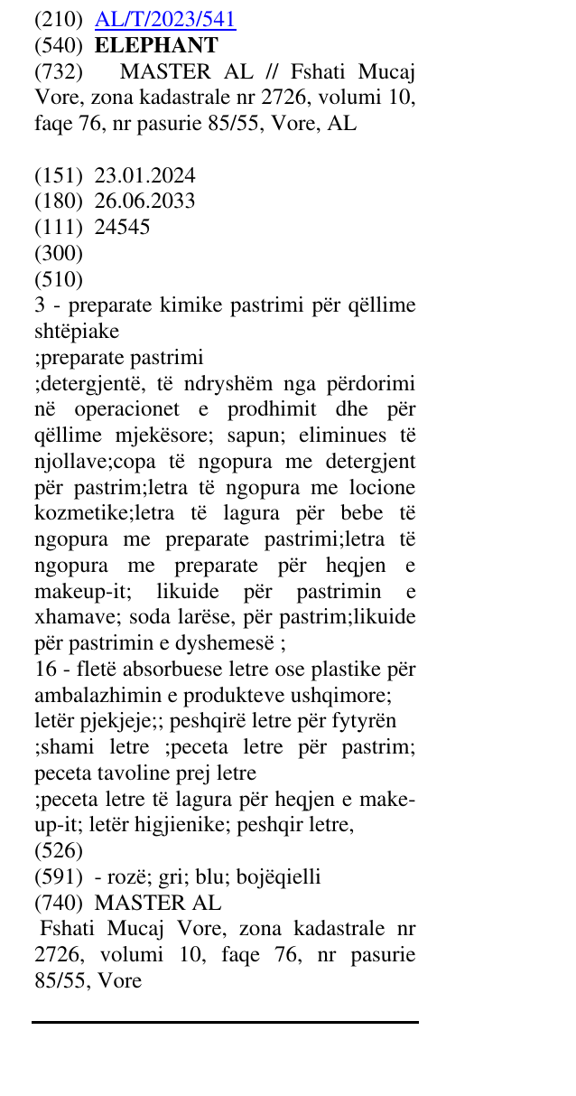 Zëri i markës ELEPHANT në buletin