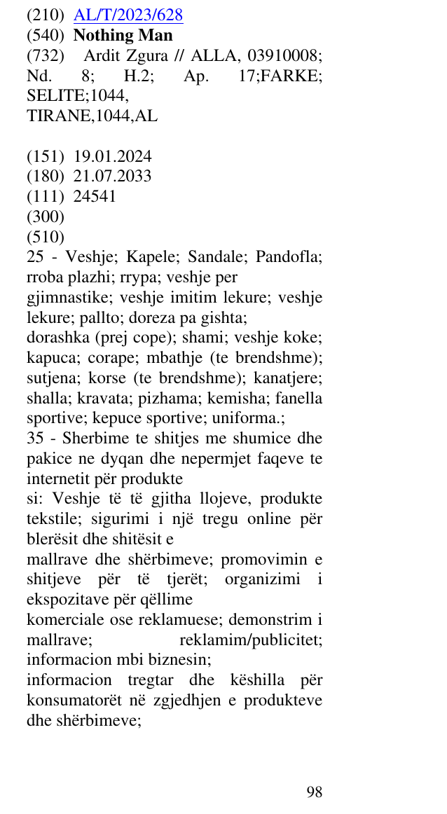 Zëri i markës Nothing Man në buletin