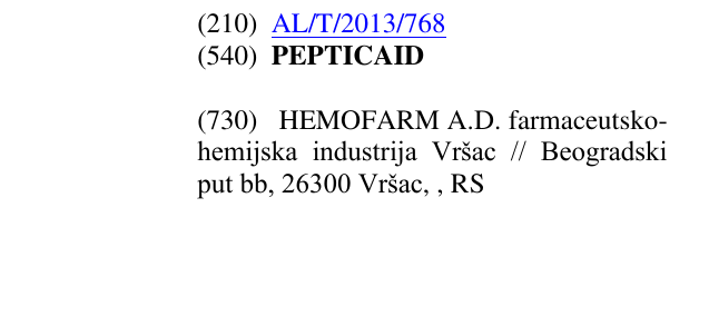 Zëri i markës PEPTICAID në buletin