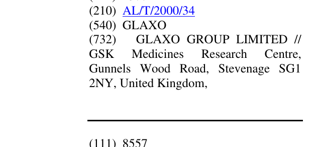 Zëri i markës GLAXO në buletin