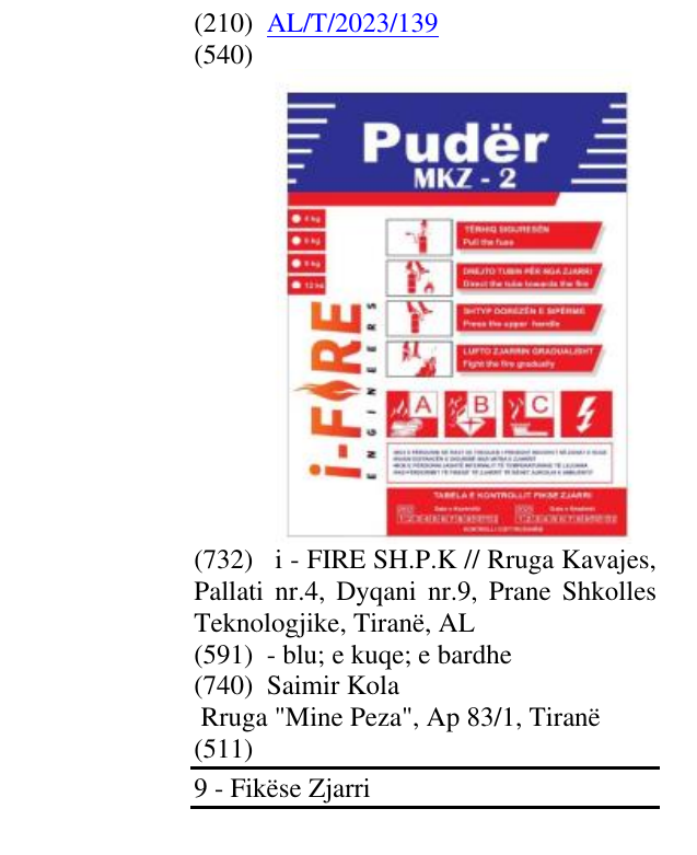 Zëri i markës I-FIRE Pudër MKZ-2 në buletin