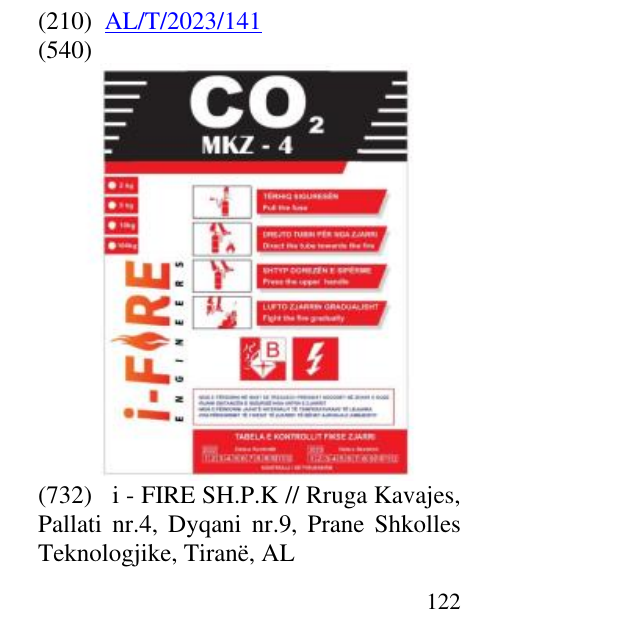 Zëri i markës I-FIRE CO2 MKZ-4 në buletin