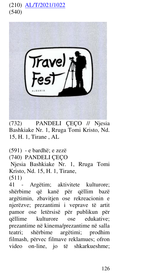 Zëri i markës TRAVEL FEST ALBANIA në buletin