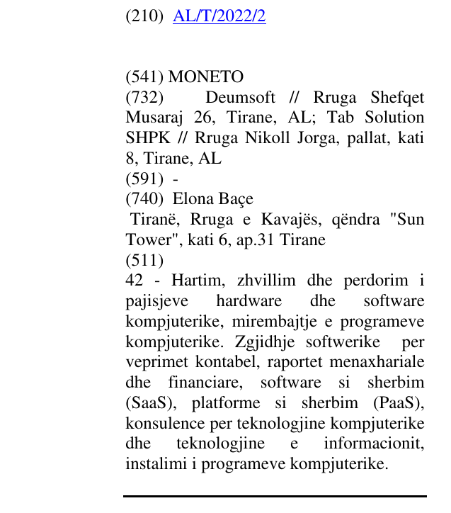 Zëri i markës MONETO në buletin