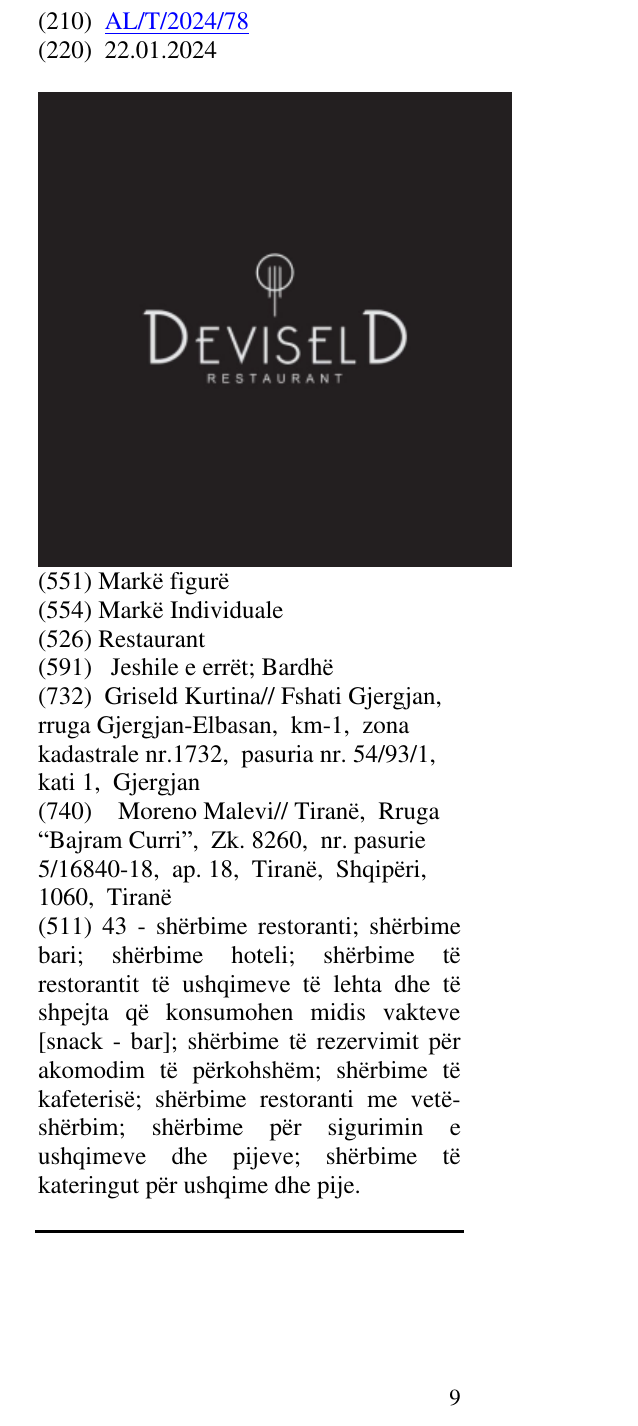 Zëri i markës Restaurant në buletin