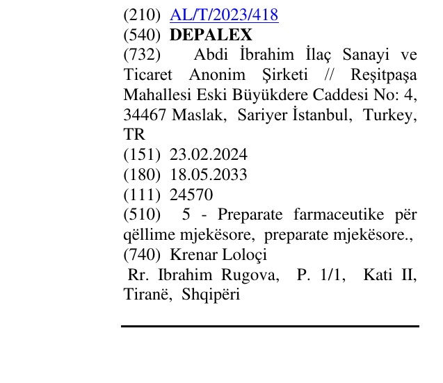 Zëri i markës DEPALEX në buletin