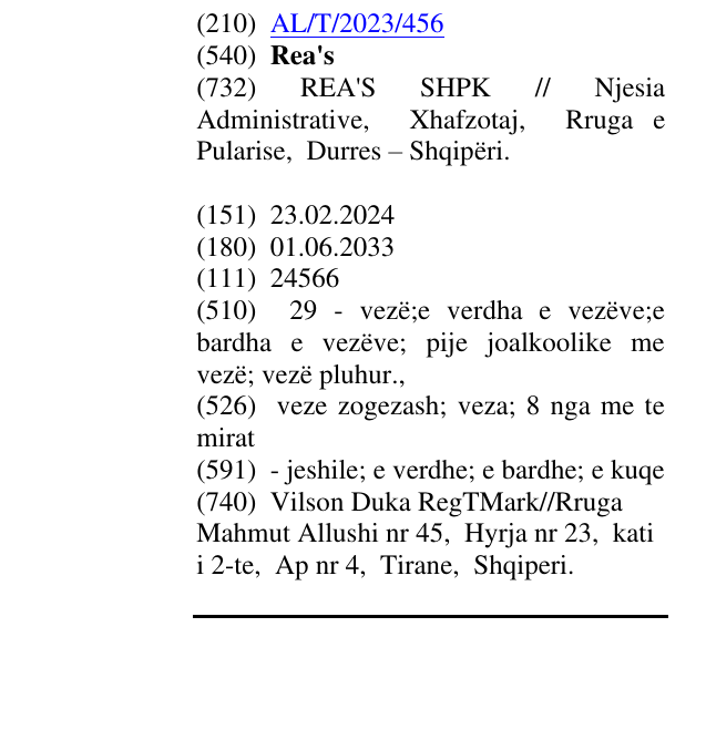 Zëri i markës Rea's në buletin