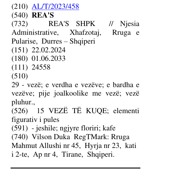 Zëri i markës REA'S në buletin
