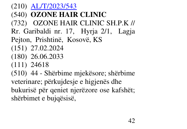 Zëri i markës OZONE HAIR CLINIC në buletin