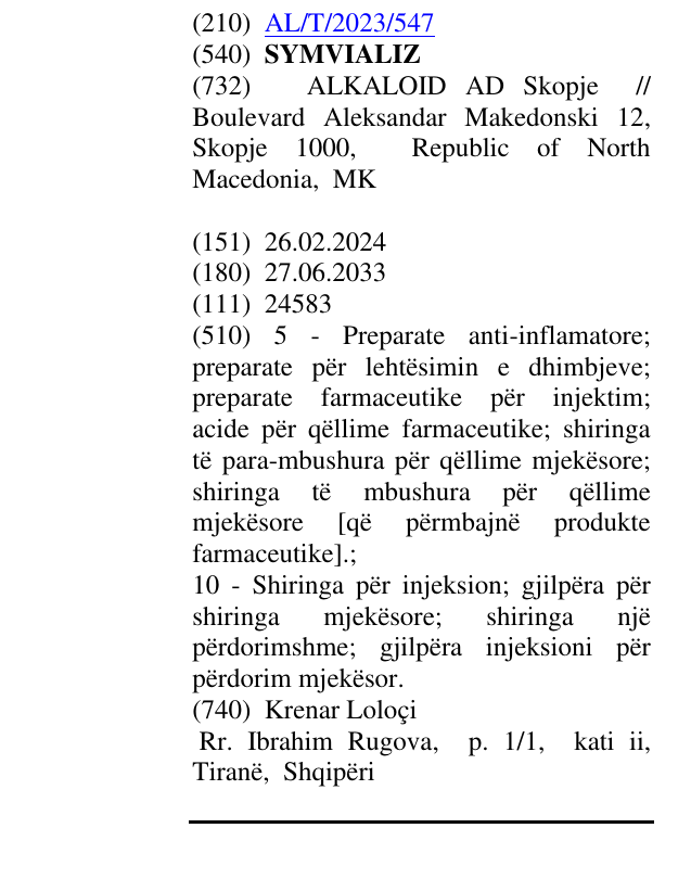 Zëri i markës SYMVIALIZ në buletin
