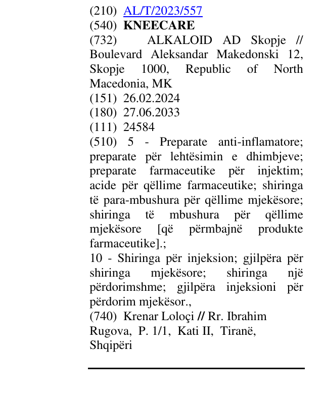 Zëri i markës KNEECARE në buletin