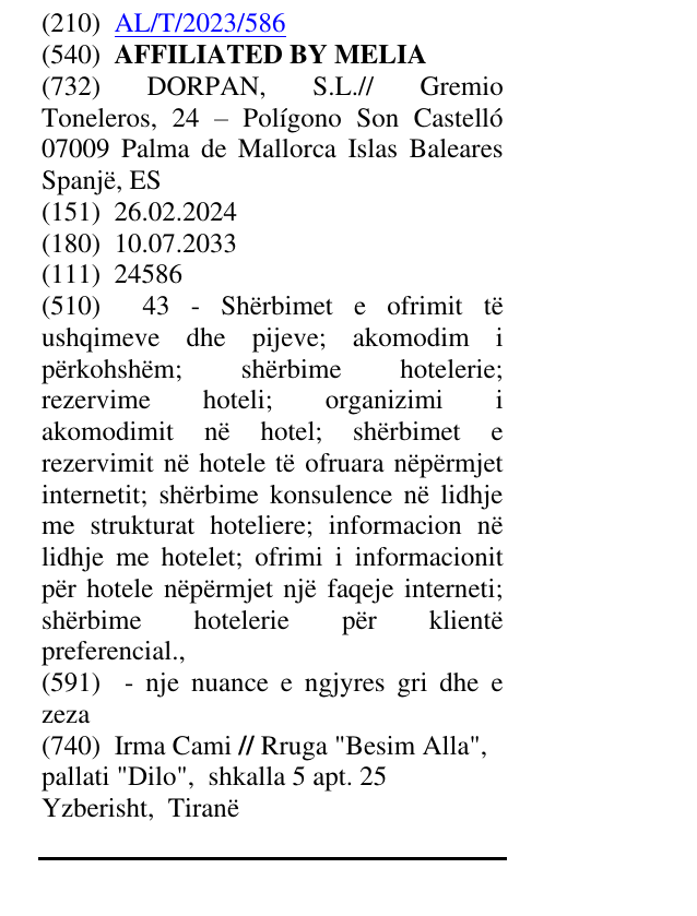 Zëri i markës AFFILIATED BY MELIA në buletin