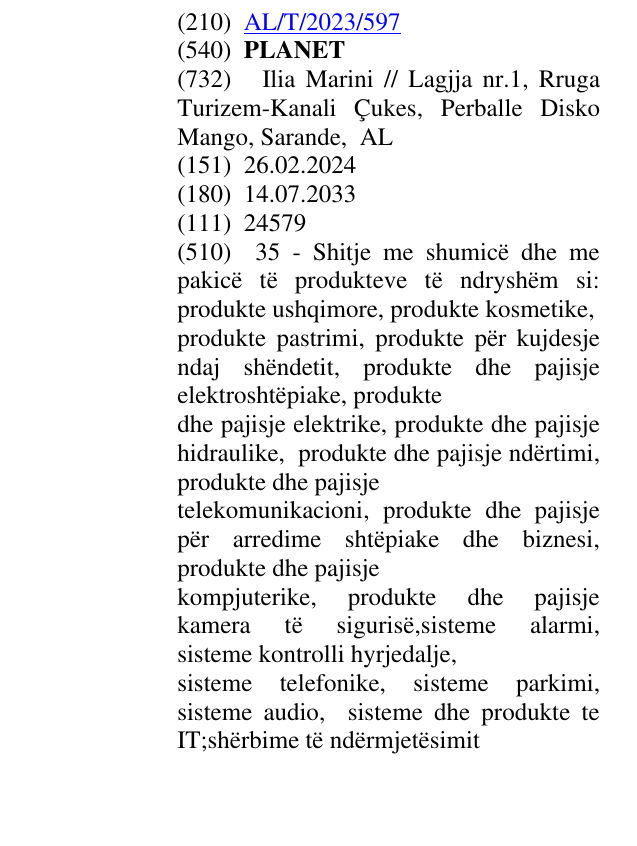 Zëri i markës PLANET në buletin