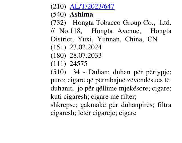 Zëri i markës Ashima në buletin